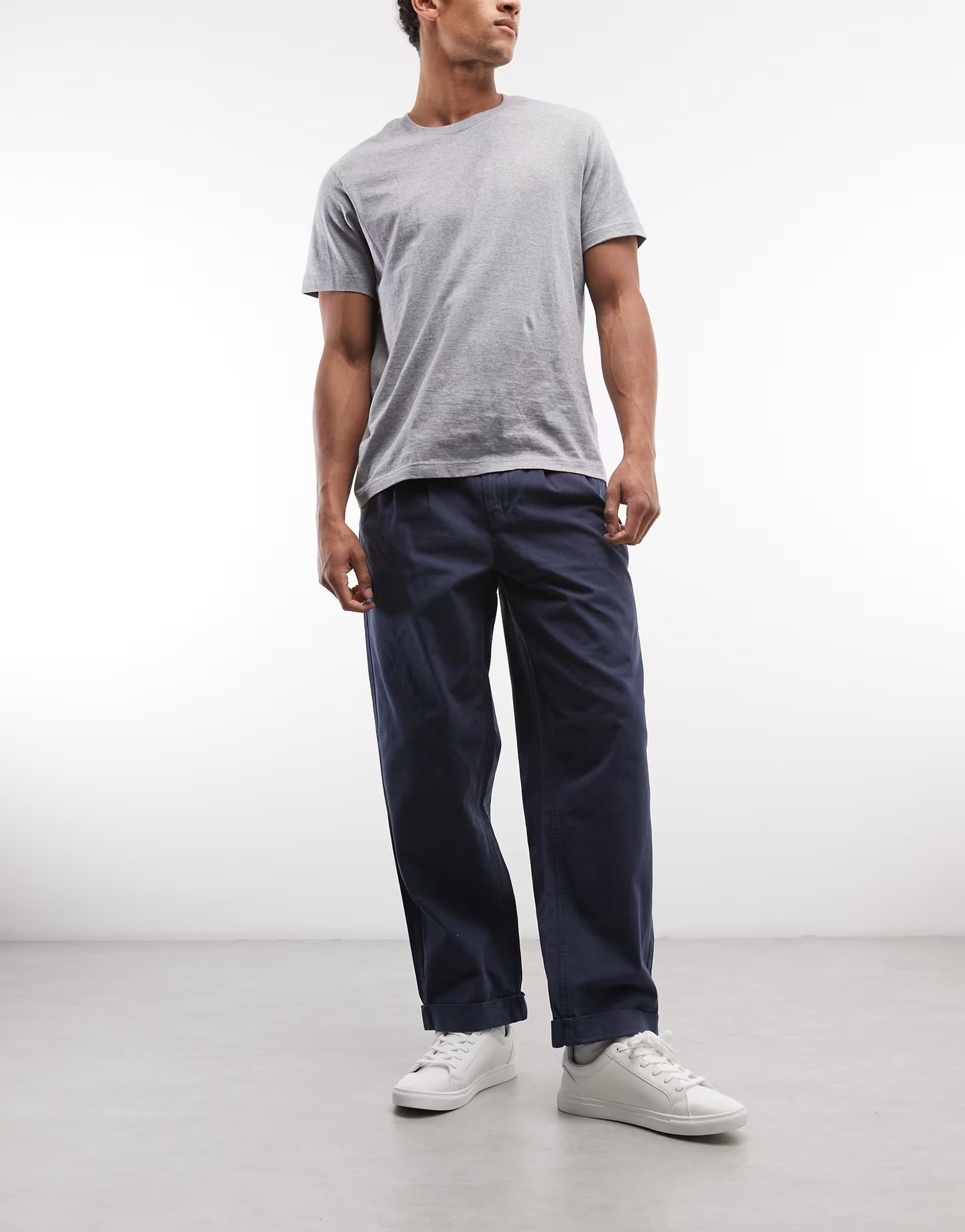 ASOS ASOS Navy Pleated Chino Trousers