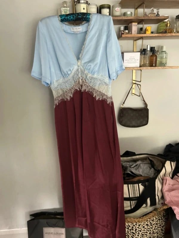 Never Fully Dressed Blue & Burgundy Silk Effect Dress