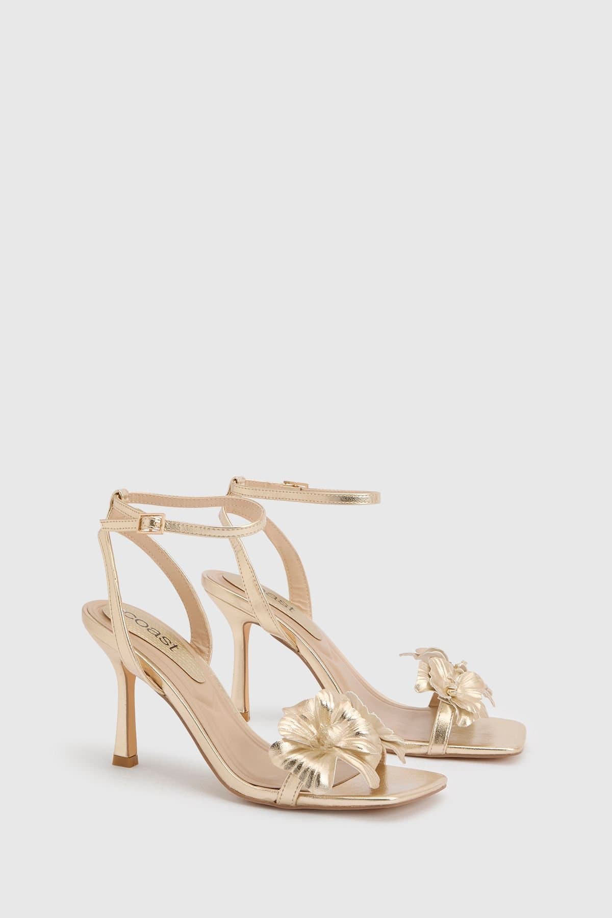 Coast Coast Women's Primrose Faux Leather Corsage High Stiletto Heeled Sandals in Gold