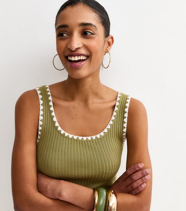 New Look Women's Khaki Ribbed Knit Tipped Maxi Dress New Look - 3