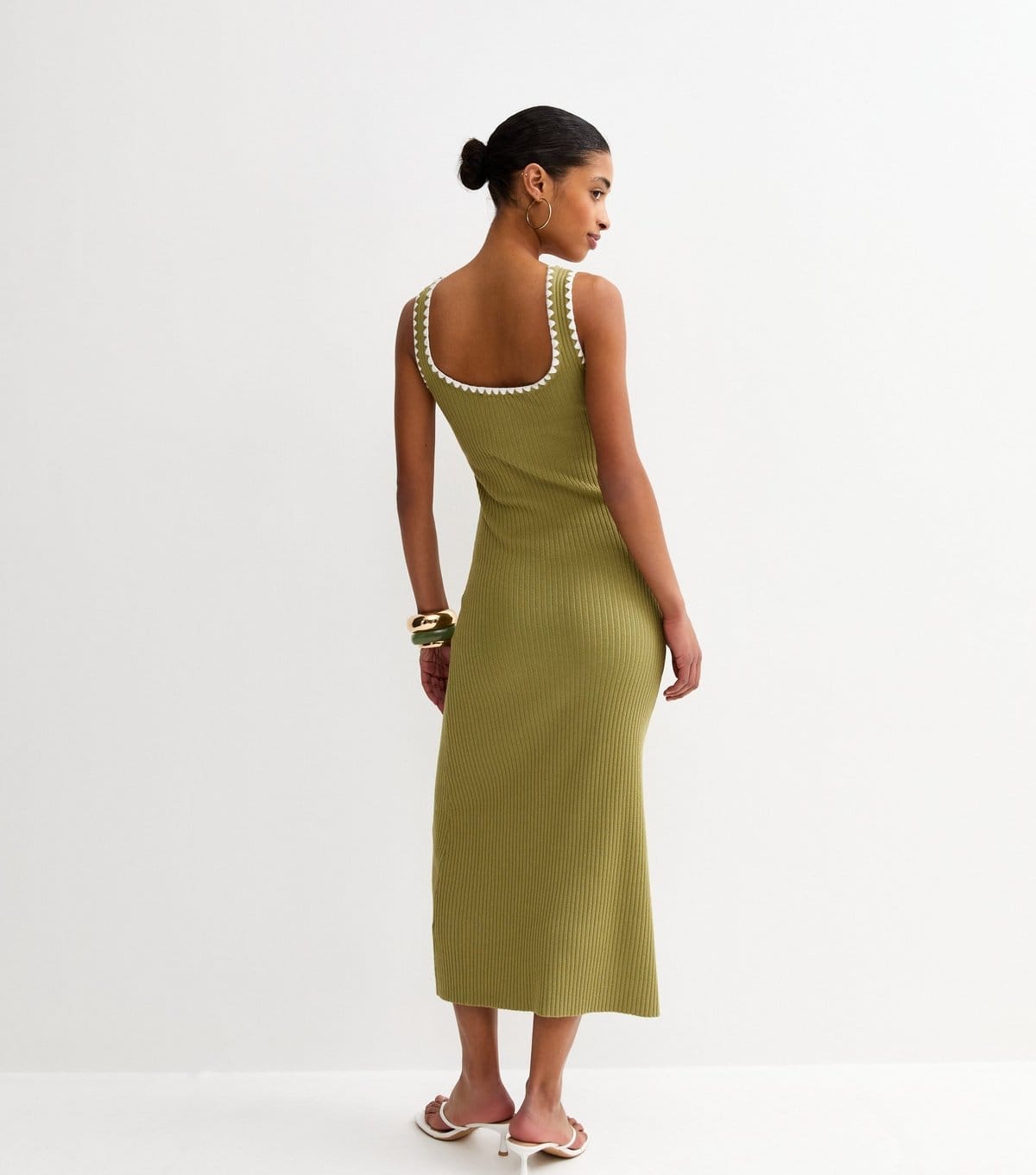 New Look Women's Khaki Ribbed Knit Tipped Maxi Dress New Look - 4