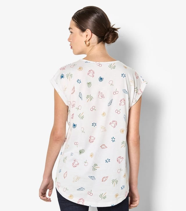 Apricot Women's White Coastal Print Turn Up Sleeve T-Shirt Apricot New Look - 3