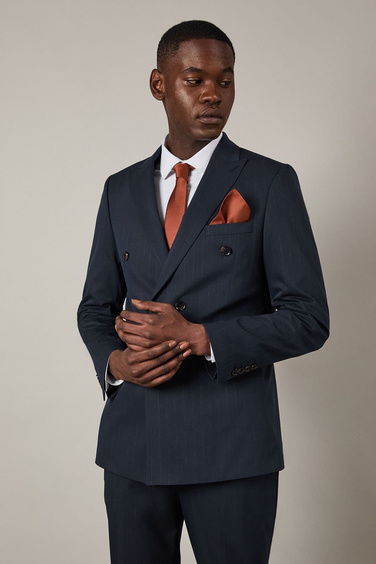Burton Burton Men's Navy Pinstripe Double Breasted Jacket