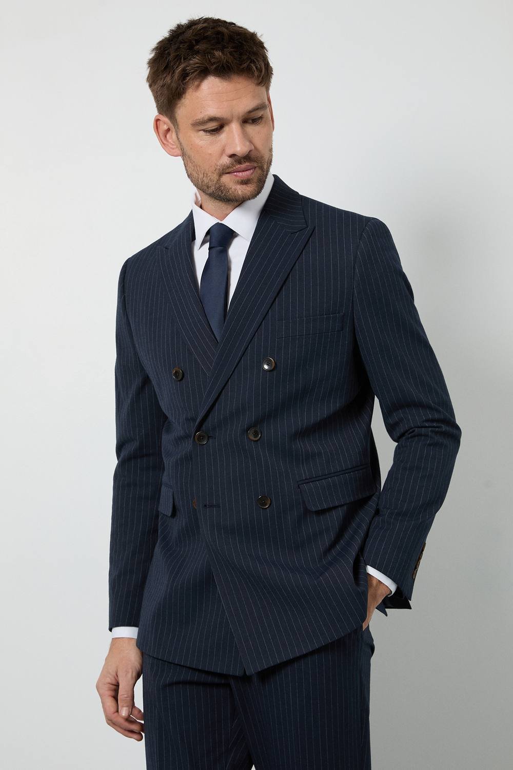 Burton Burton Men's Navy Pinstripe Double Breasted Jacket - 4