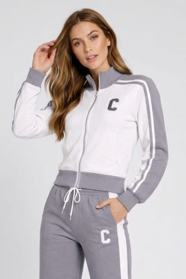 STYLEWISE STYLEWISE Women's Fleece Co-ord Zip-Up Jacket & Jogger Set in Light Grey - 2