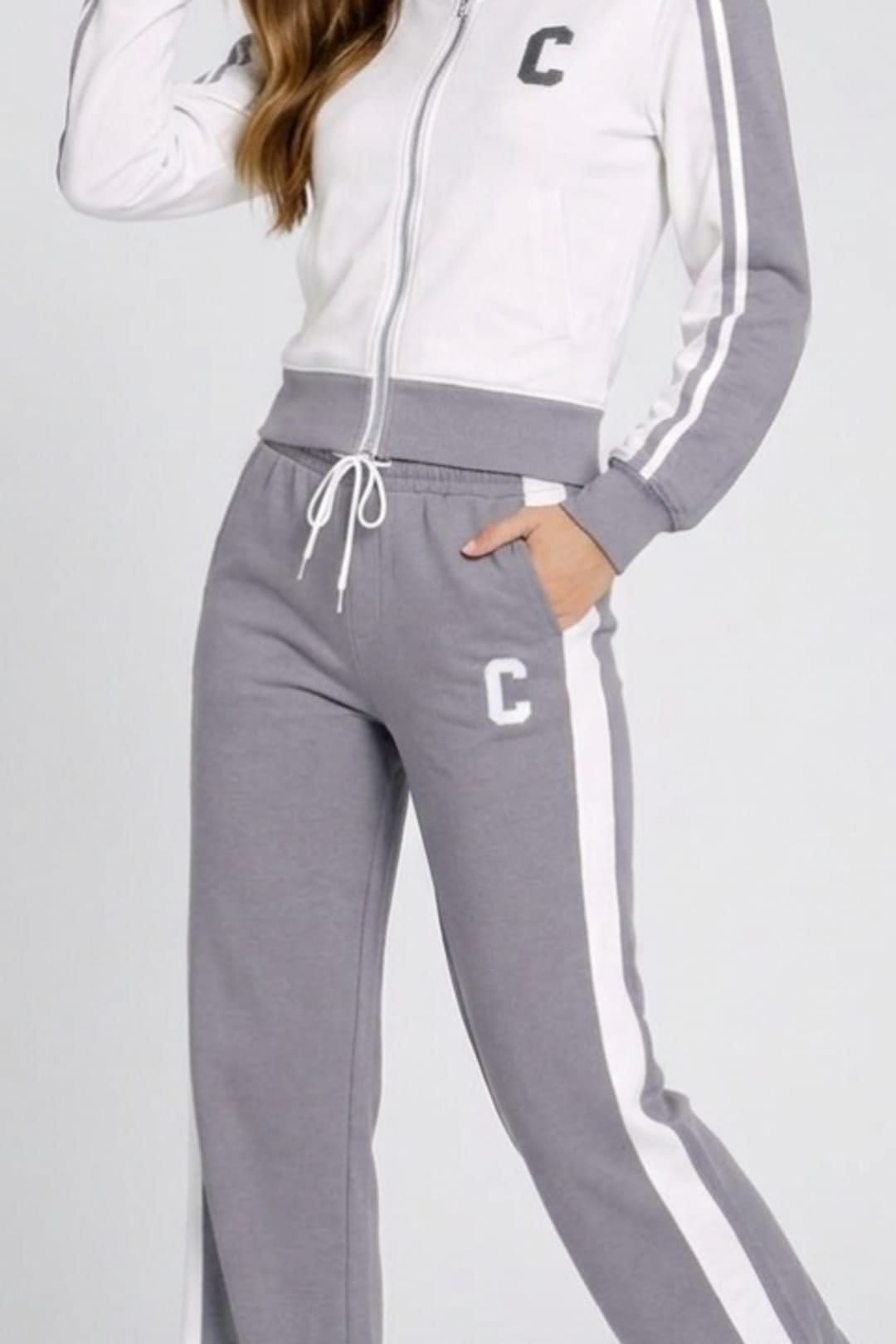 STYLEWISE STYLEWISE Women's Fleece Co-ord Zip-Up Jacket & Jogger Set in Light Grey - 4