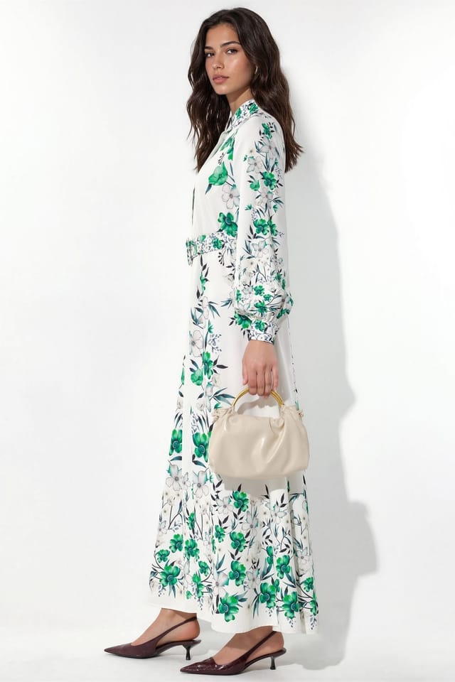 MSN Collection MSN Collection Women's Floral Belted Maxi Shirt Dress in White - 2