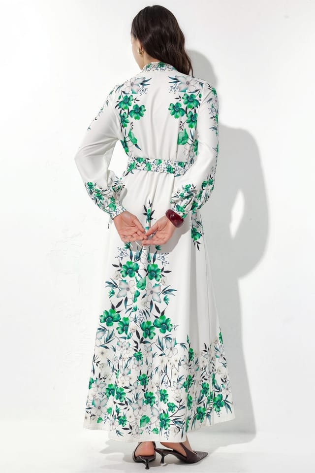 MSN Collection MSN Collection Women's Floral Belted Maxi Shirt Dress in White - 3