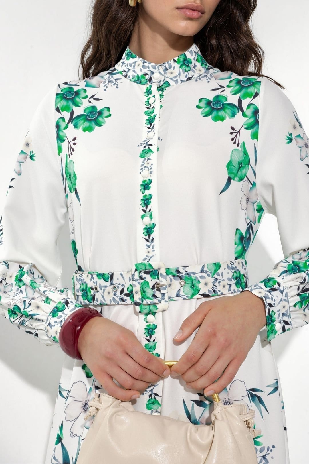 MSN Collection MSN Collection Women's Floral Belted Maxi Shirt Dress in White - 4