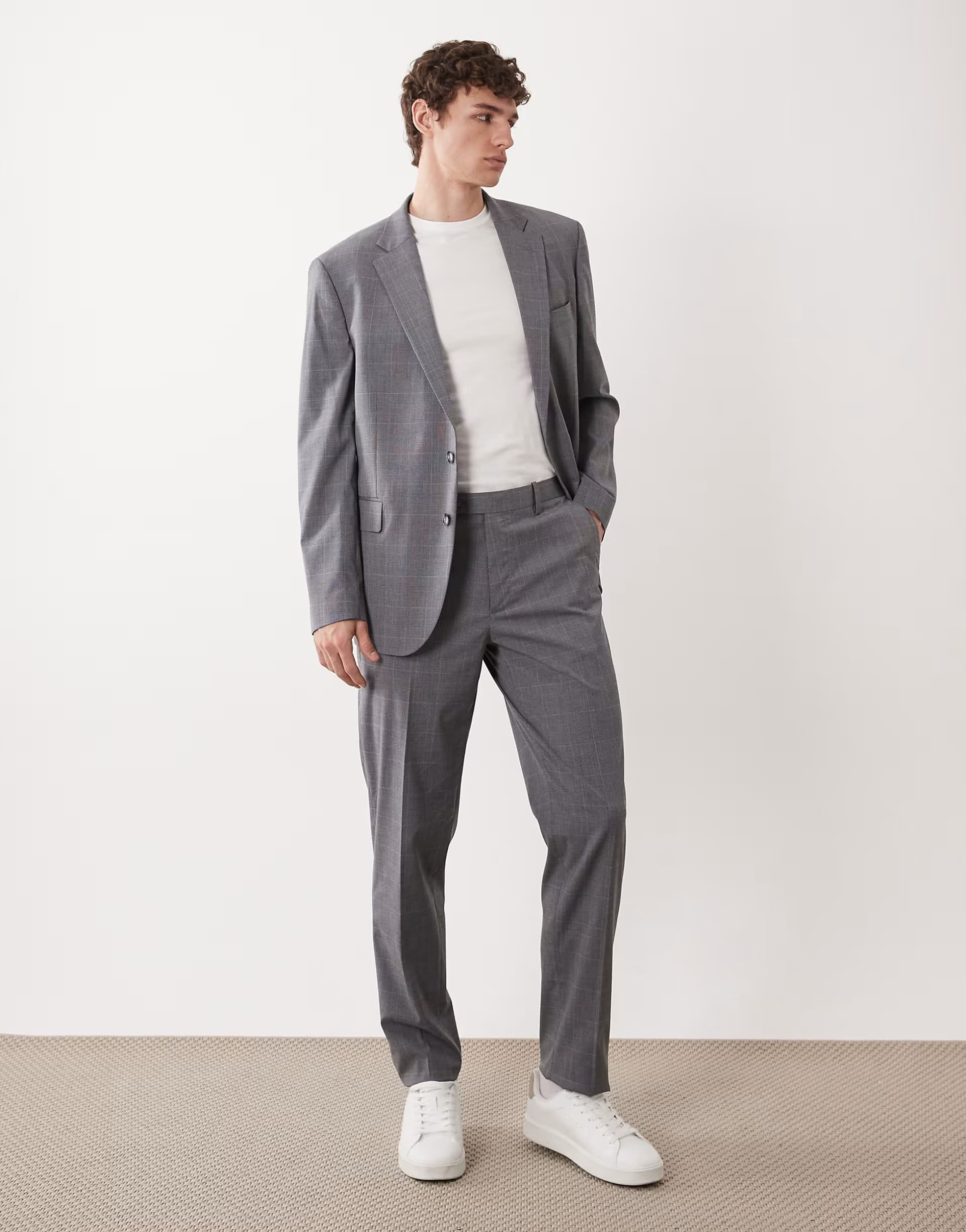 ASOS Mango London regular fit fine check print tailored suit trouser co-ord in grey