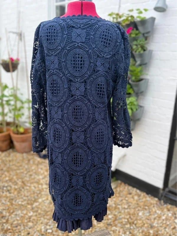 French Connection French Connection Navy Dress Guipure Lace Dress with Pleated Hem UK 14