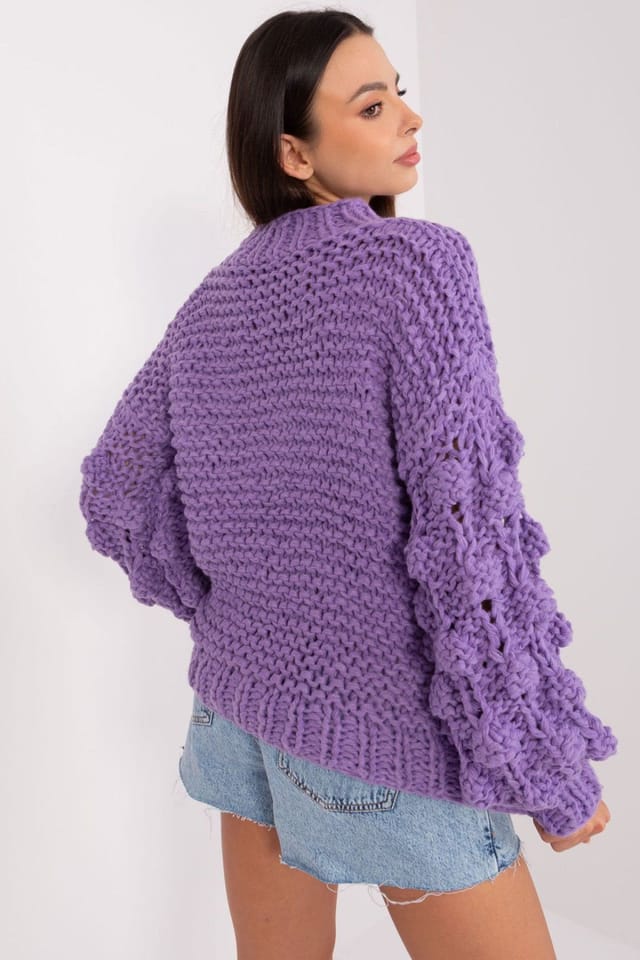 Love Lace Love Lace Women's Textured Puff Sleeve Round Neck Sweater Style 186592 in Violet - 3