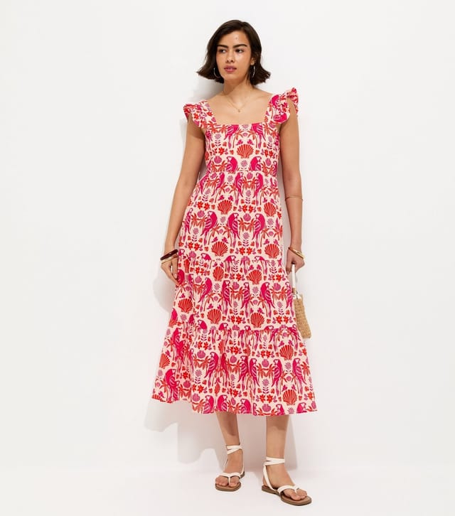 New Look Women's Pink Parrot Patterned Ruffle Strap Midi Dress New Look - 2