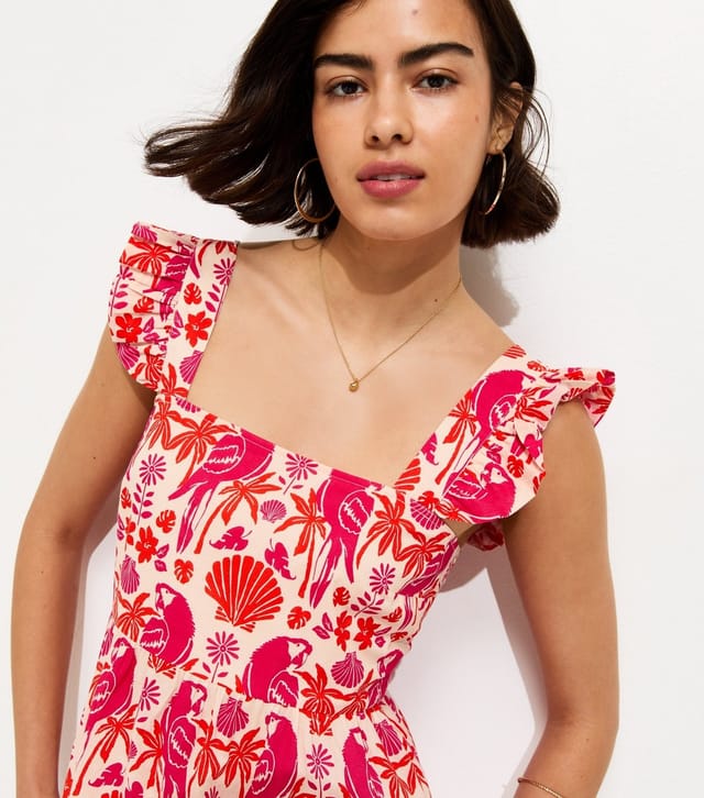 New Look Women's Pink Parrot Patterned Ruffle Strap Midi Dress New Look - 3
