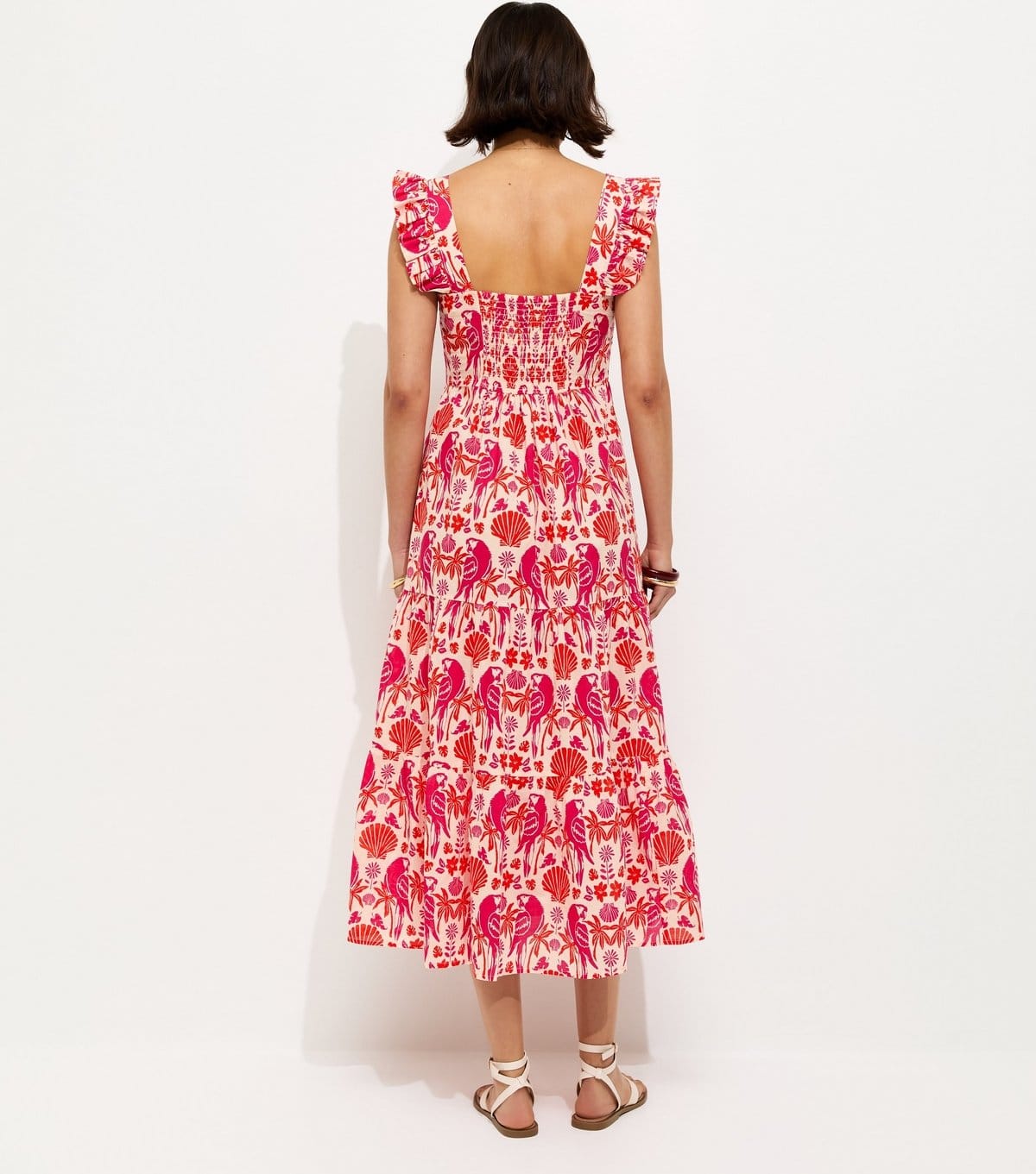 New Look Women's Pink Parrot Patterned Ruffle Strap Midi Dress New Look - 4