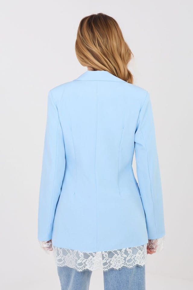 Love Lace Love Lace Women's Elegant Lace Trim Single Button Blazer in Blue - 3