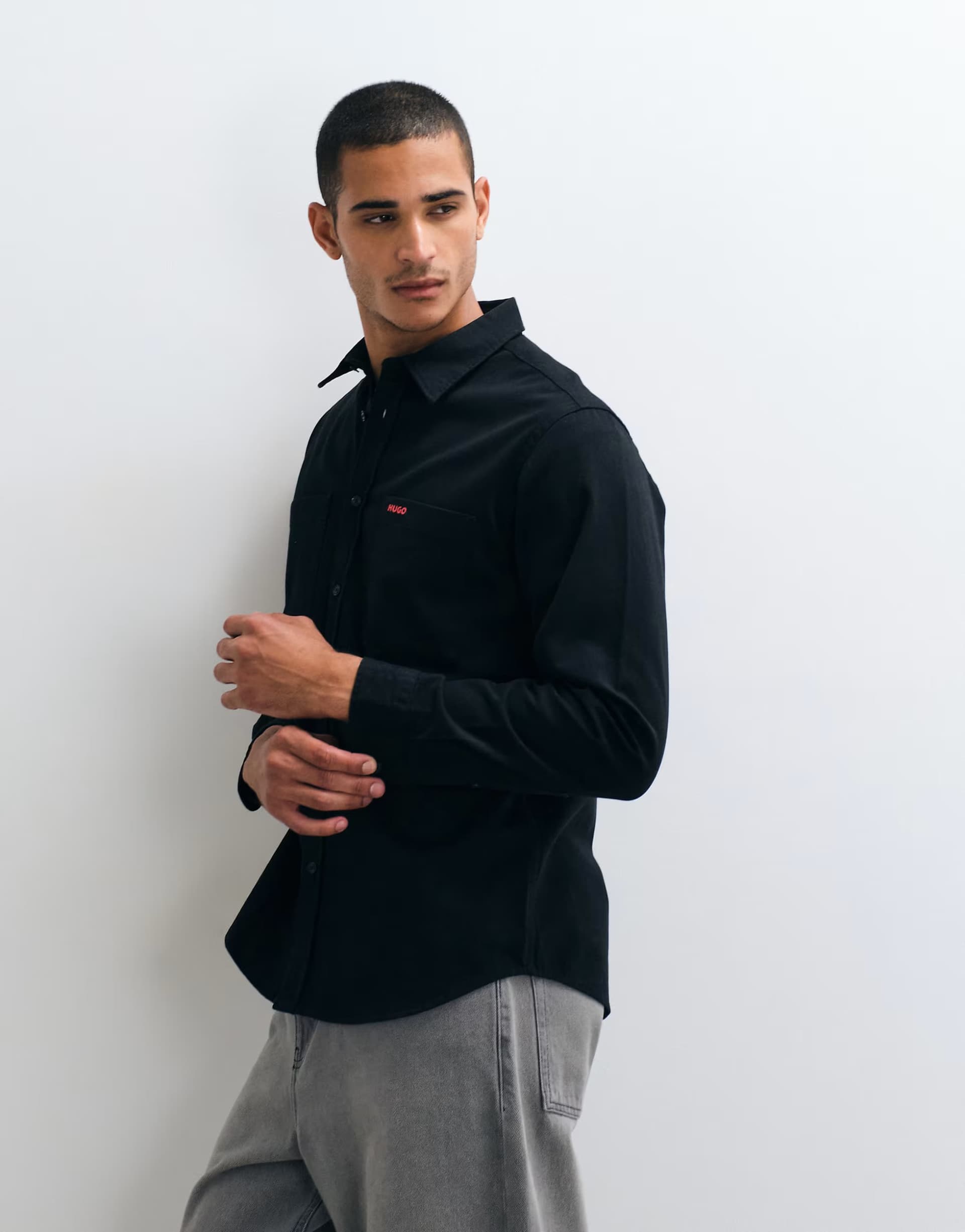ASOS HUGO Red Edmund zip through overshirt in black