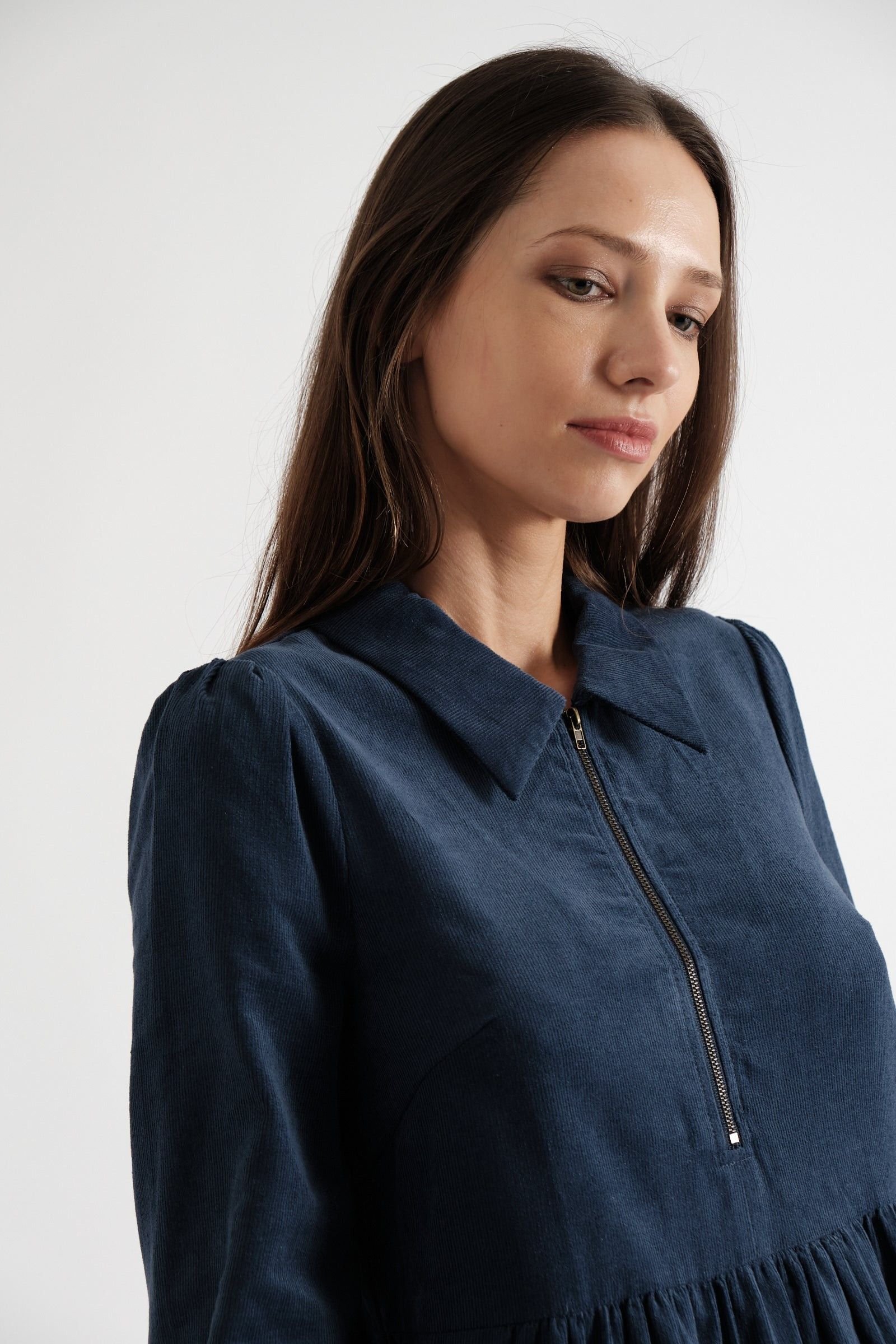 Louche Louche Women's Melany Zip Front Cord Mini Dress in Navy in Blue - 3