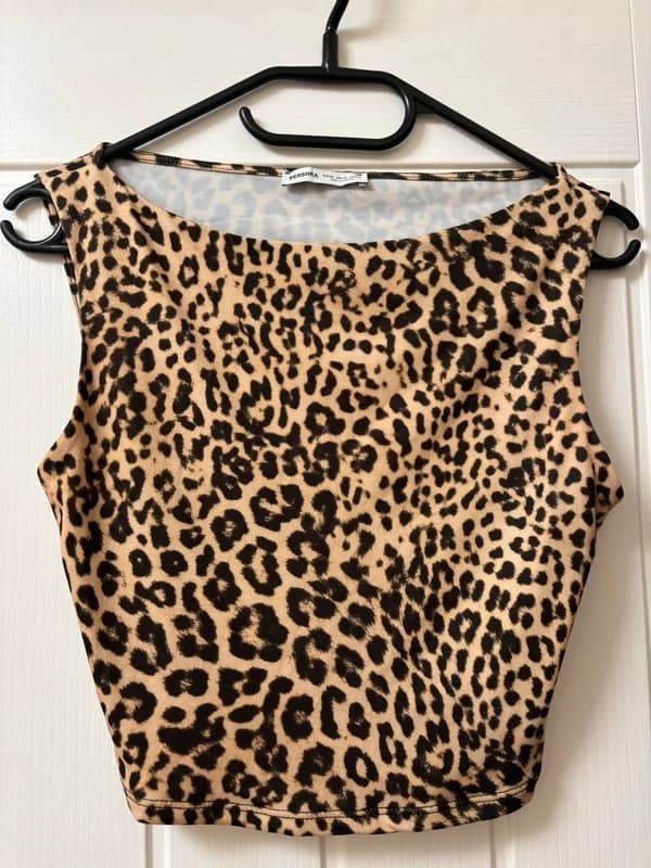 Bershka Berskha leopard print open back top