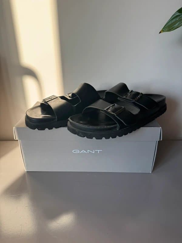 GANT GANT Black Leather Double Strap Sandals EU 42 UK 8 Chunky Slides