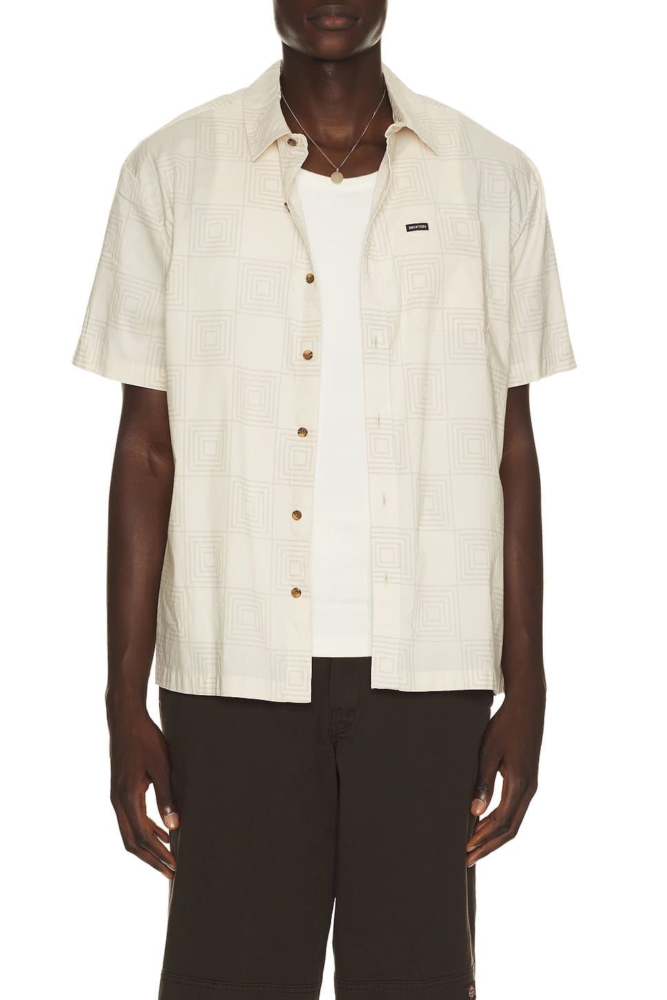 revolve Cru Print Short Sleeve Shirt in White & Geo Checker