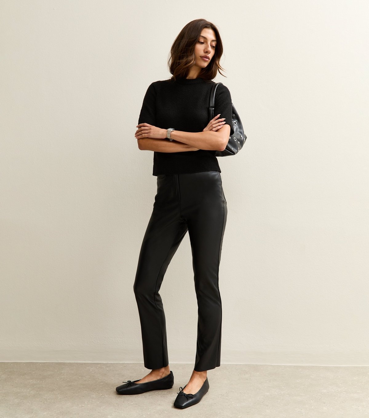 New Look Women's Tall Black Faux Leather Straight Leg Trousers New Look - 2