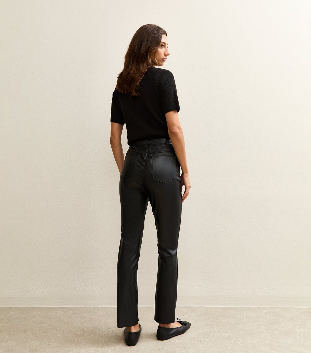 New Look Women's Tall Black Faux Leather Straight Leg Trousers New Look - 4