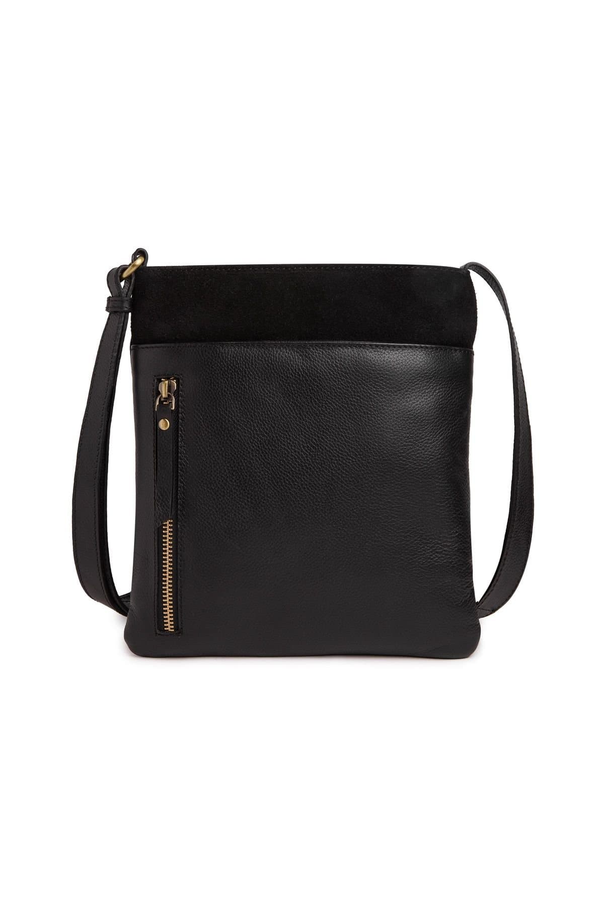 Celtic & Co Celtic & Co Black Suede And Leather Zip Cross Body Bag
