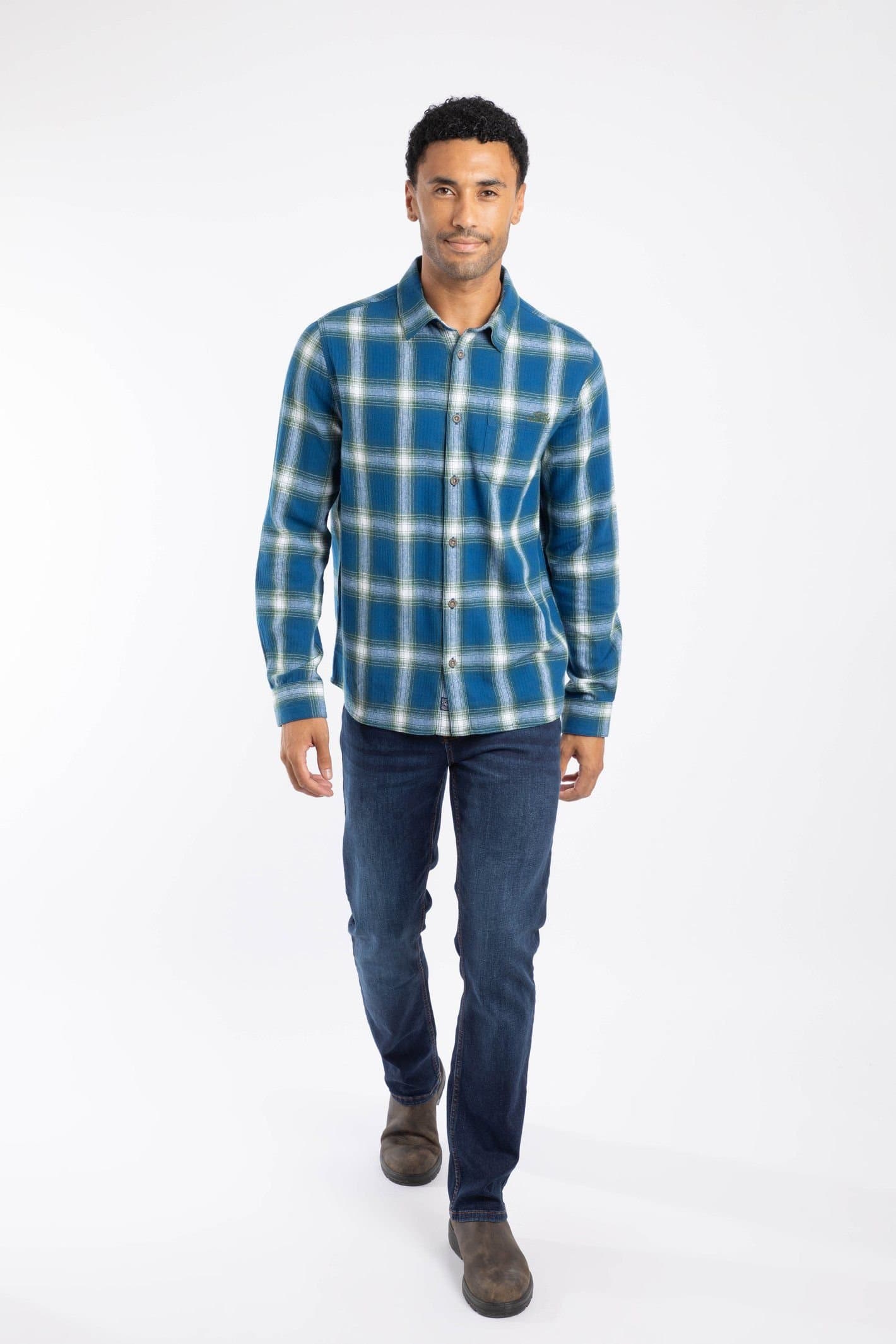Weird Fish Weird Fish Men's Broxton Cotton Long Sleeve Herringbone Check Shirt in Blue