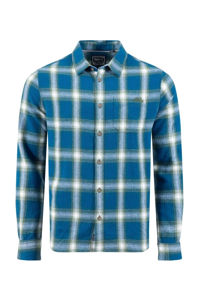 Weird Fish Weird Fish Men's Broxton Cotton Long Sleeve Herringbone Check Shirt in Blue - 2