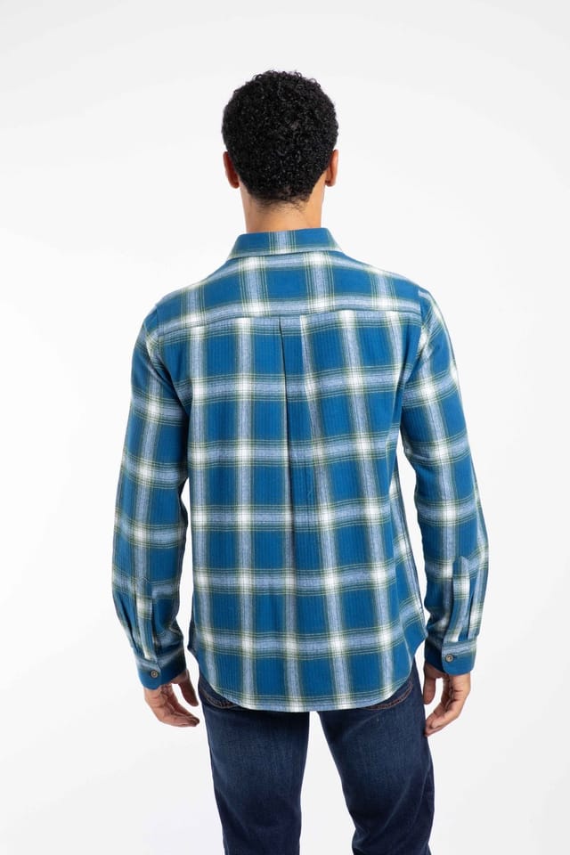 Weird Fish Weird Fish Men's Broxton Cotton Long Sleeve Herringbone Check Shirt in Blue - 3