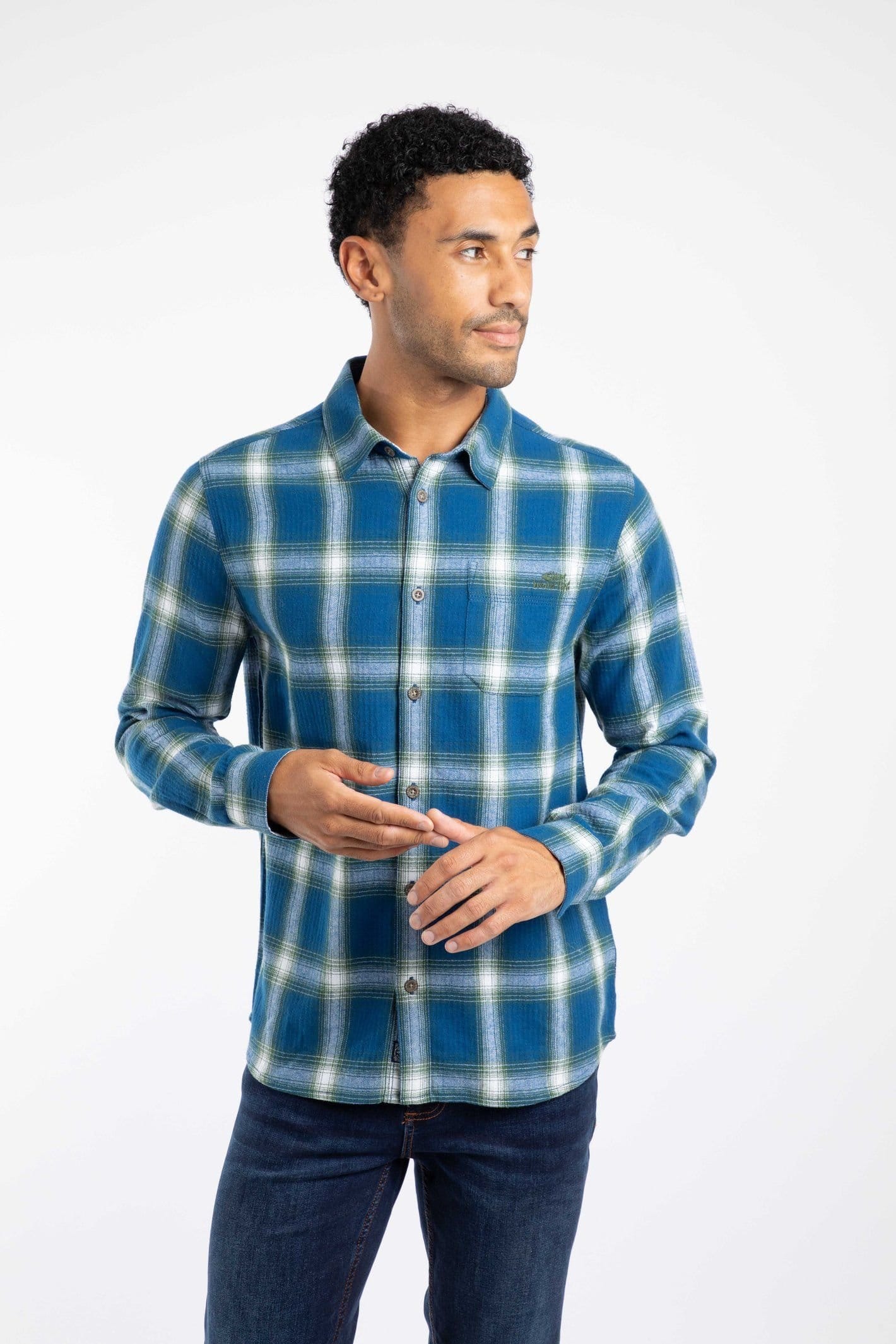 Weird Fish Weird Fish Men's Broxton Cotton Long Sleeve Herringbone Check Shirt in Blue - 4