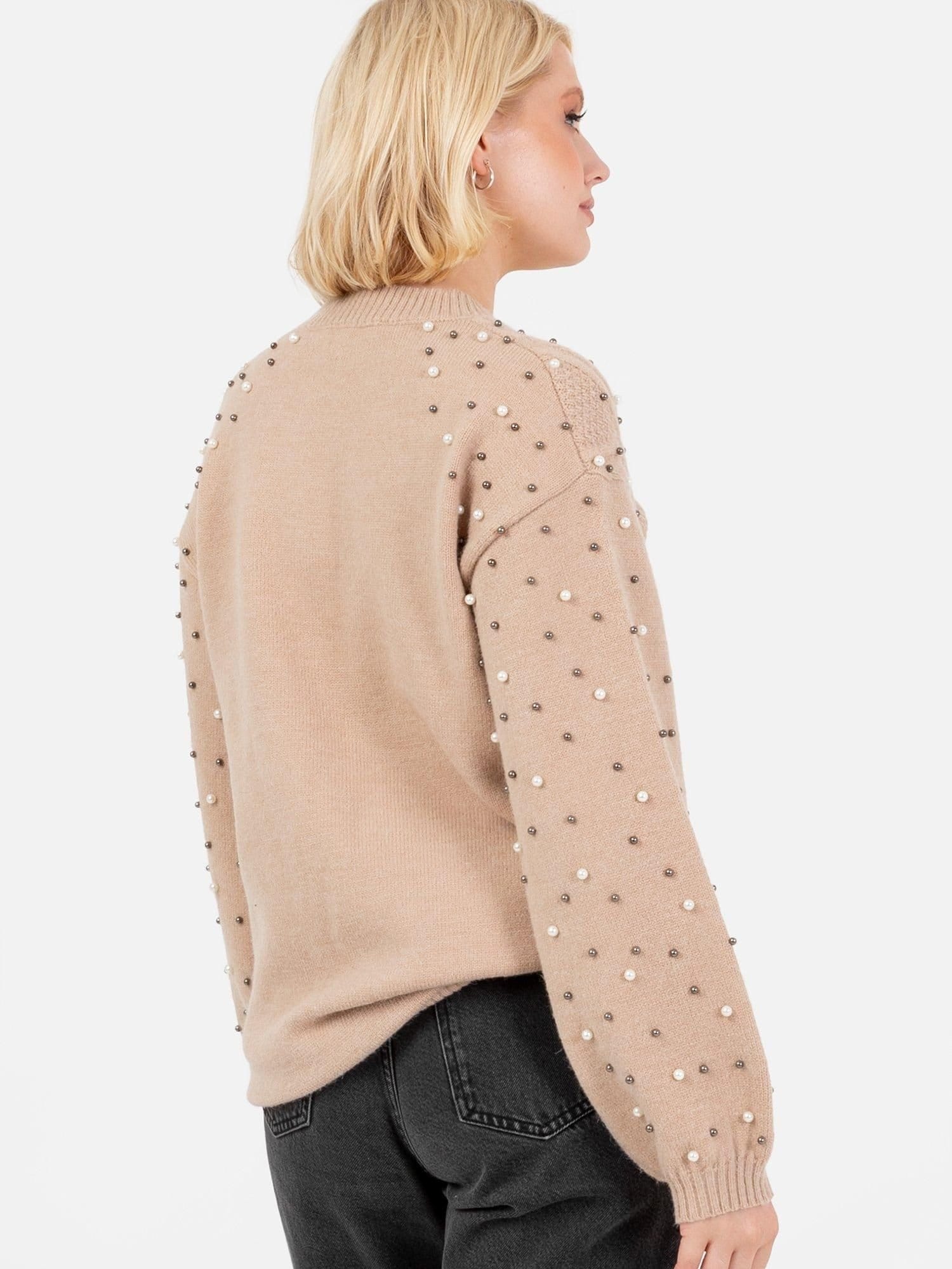 Lovedrobe Lovedrobe Women's Pearl Cable Knit Longline Jumper in Brown - 4