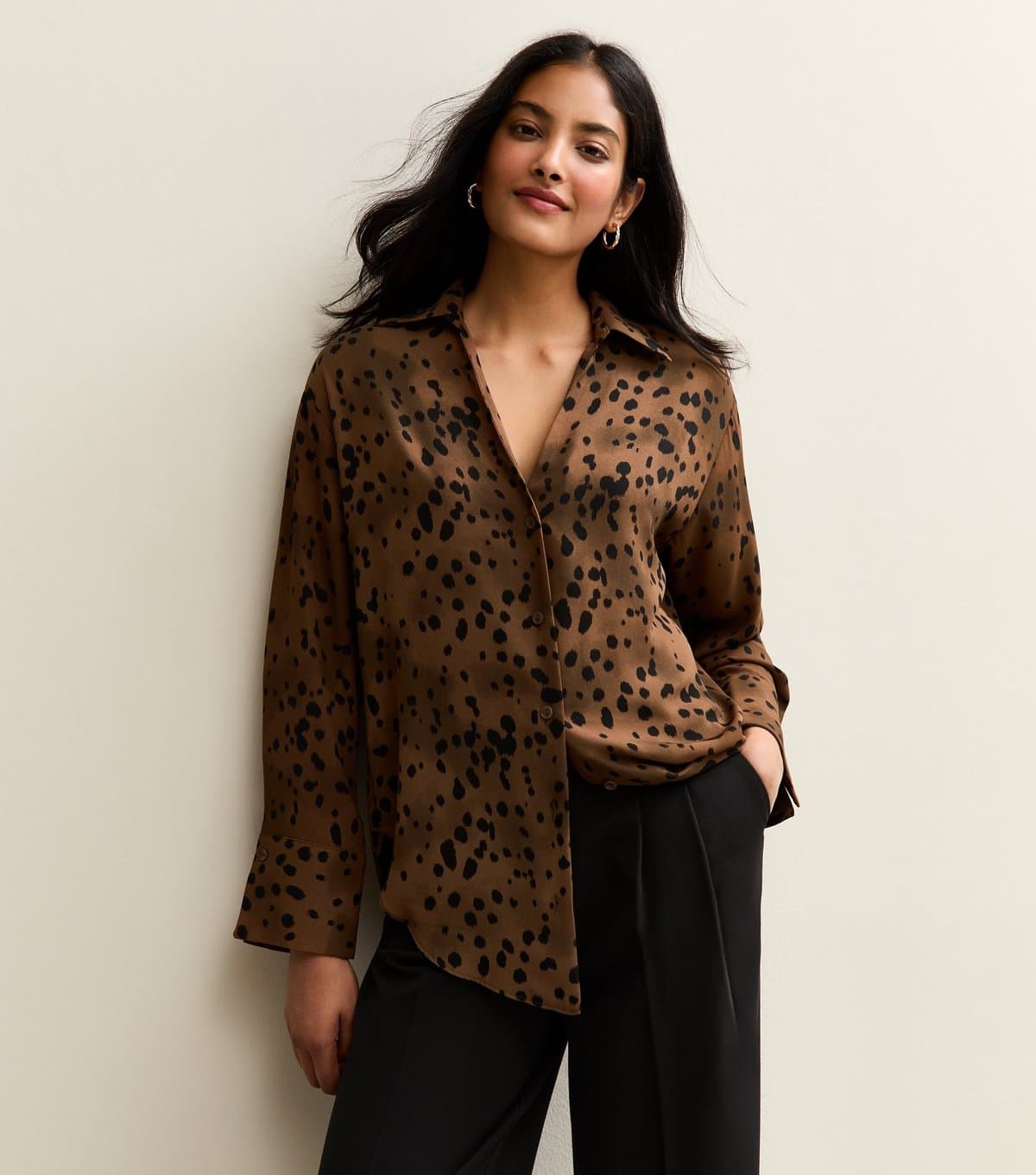 New Look Women's Brown Spot Print Shirt New Look