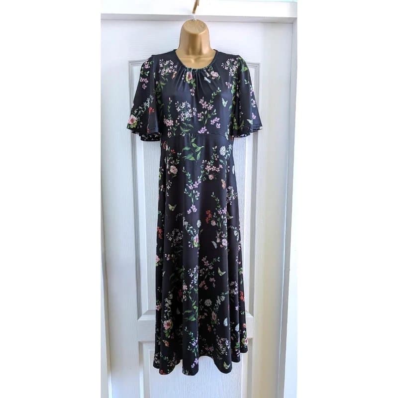 Oasis Oasis Black Floral Jersey Midi Dress Size S