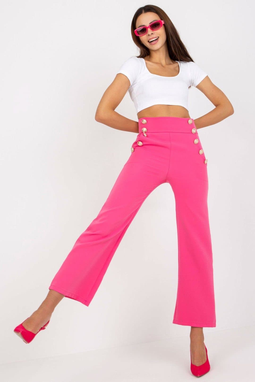 Love Lace Love Lace Pink High-Waisted Pants with Decorative Buttons