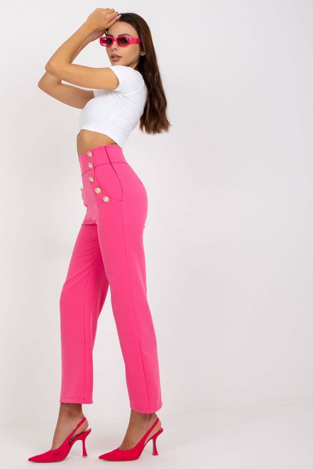 Love Lace Love Lace Women's High Waisted Pants Decorative Buttons Zip Pockets in Pink - 2