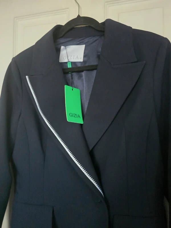 Gizia NWT Gizia Navy Blue Blazer | Size 42 (UK 14) | Embroidery Detail on Collar | RRP £452 (234 OMR)