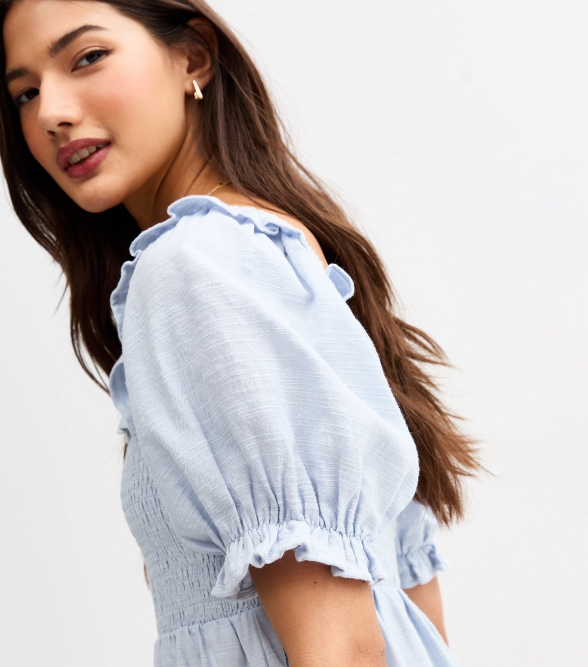 New Look Women's Light Blue Puff Sleeve Shirred Mini Dress New Look - 2