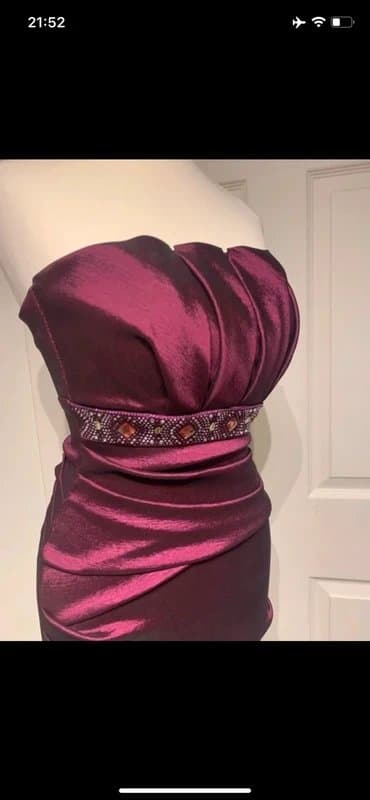 Betsy & Adam Purple pink beaded glitter bandeau dress skirt bustier strappy cami cross sequin glitter