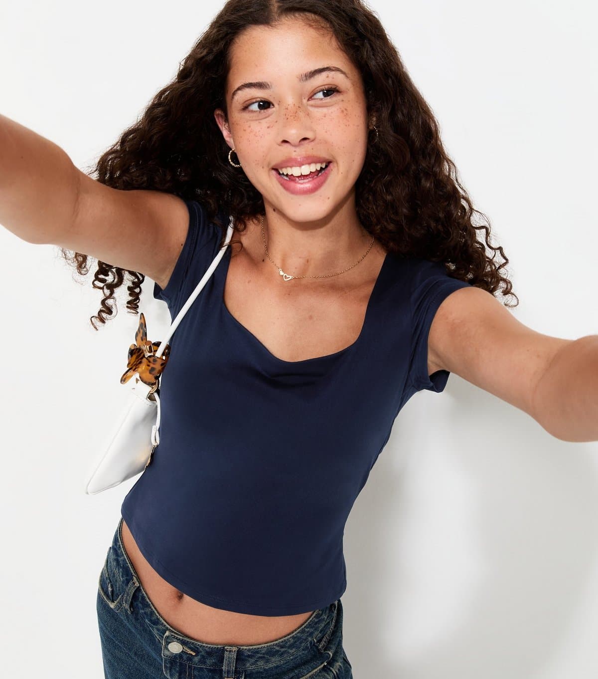 New Look New Look Navy Square Neck Cap Sleeve T-Shirt For Girls