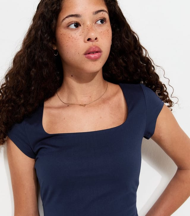 New Look Girls' Navy Square Neck Cap Sleeve T-Shirt New Look - 2
