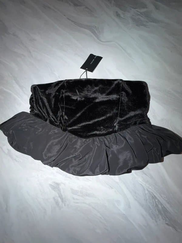 Bershka Bershka Black Velvet Bandeau Top with Satin Peplum Hem - BNWT size m