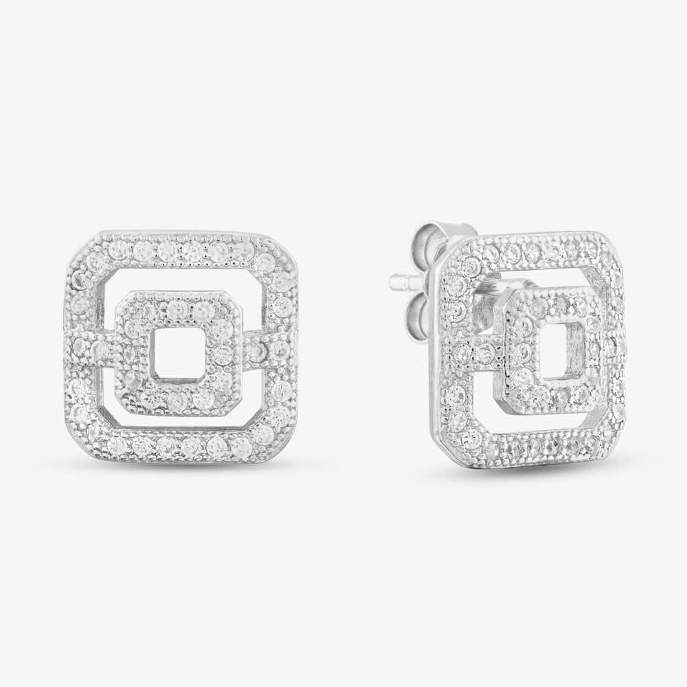 T.H.Baker T.H.Baker Women's Silver Open Square Pave Stud Earrings E611954