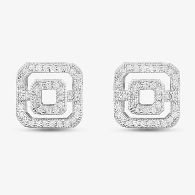 T.H.Baker T.H.Baker Women's Silver Open Square Pave Stud Earrings E611954 - 2