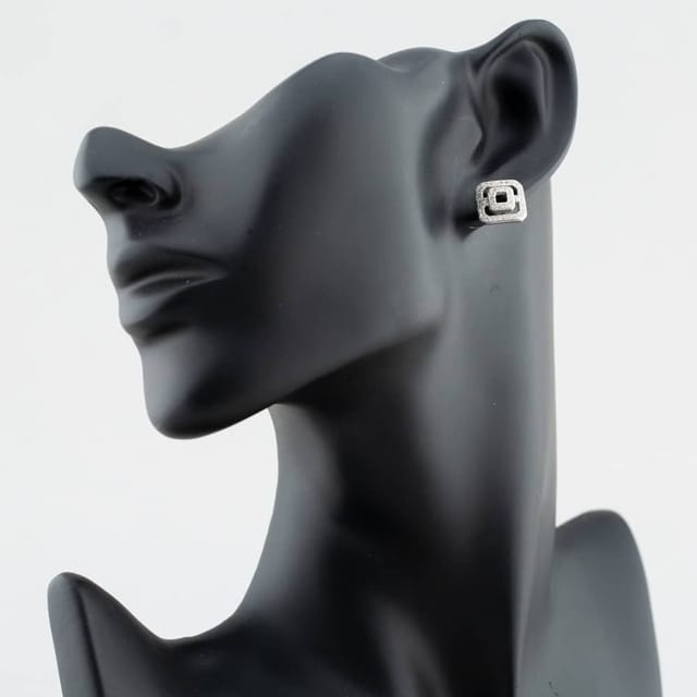 T.H.Baker T.H.Baker Women's Silver Open Square Pave Stud Earrings E611954 - 3