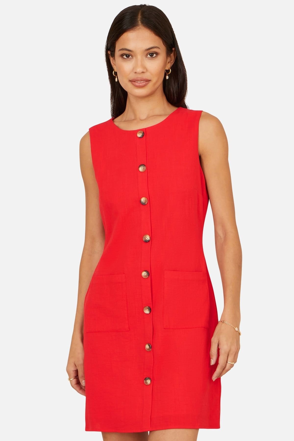 Yumi Yumi Women's Viscose Button Detail Shift Dress in Red - 1