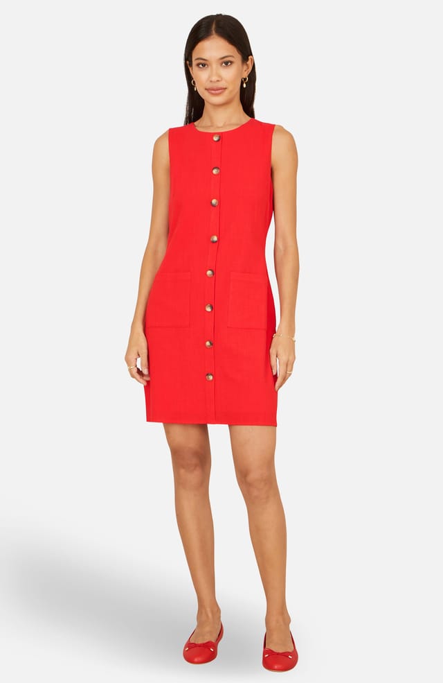 Yumi Yumi Women's Viscose Button Detail Shift Dress in Red - 2