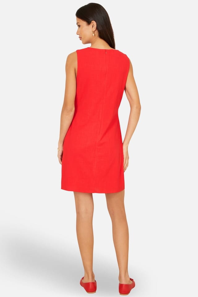 Yumi Yumi Women's Viscose Button Detail Shift Dress in Red - 3