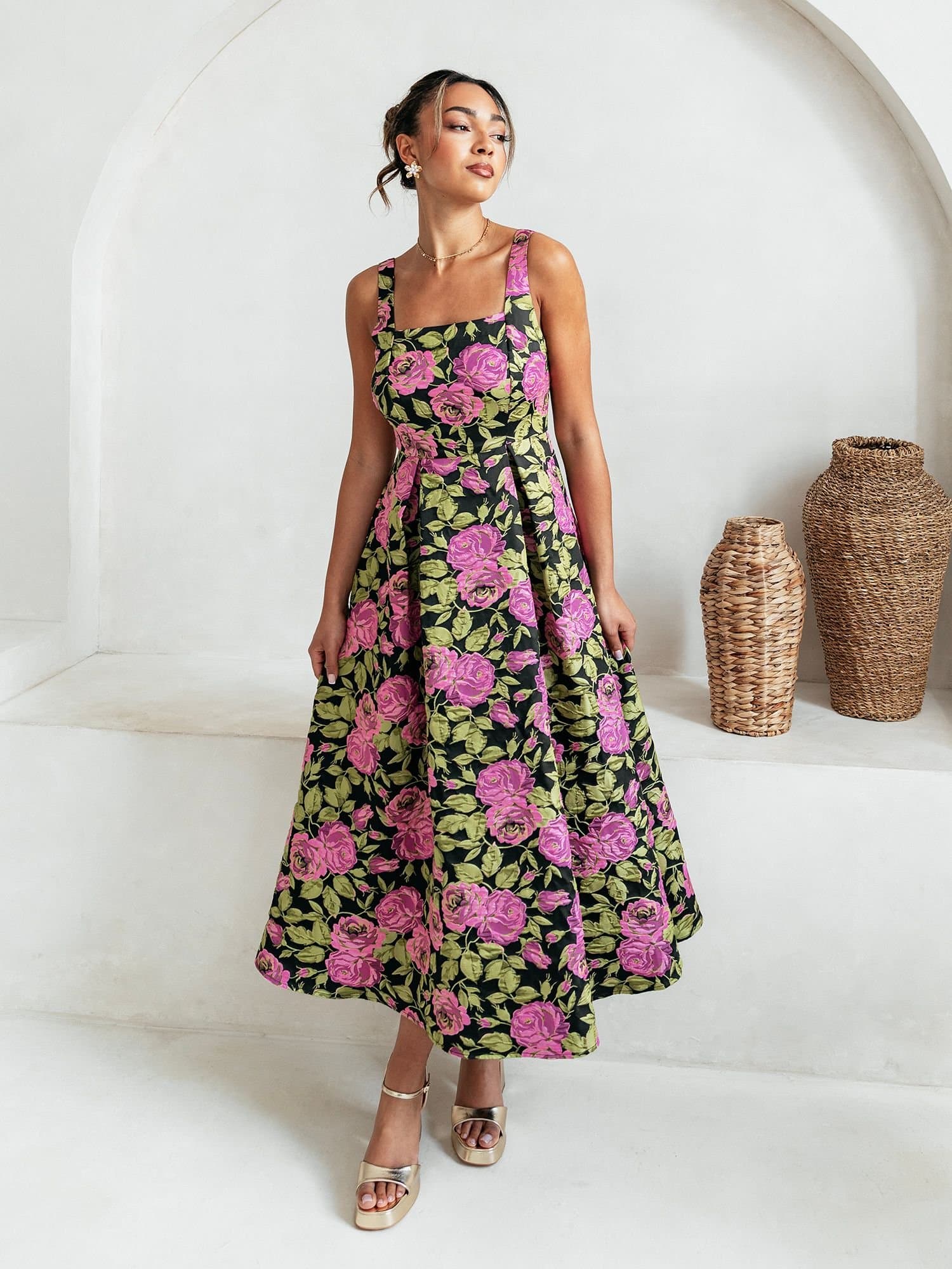 Maya Deluxe Maya Deluxe Women's Floral Square Neck Midaxi Dress